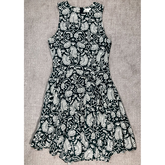 H&M Off White/Forest Green Tropical Print Sleeveless Skater Dress size 2 - Picture 1 of 7